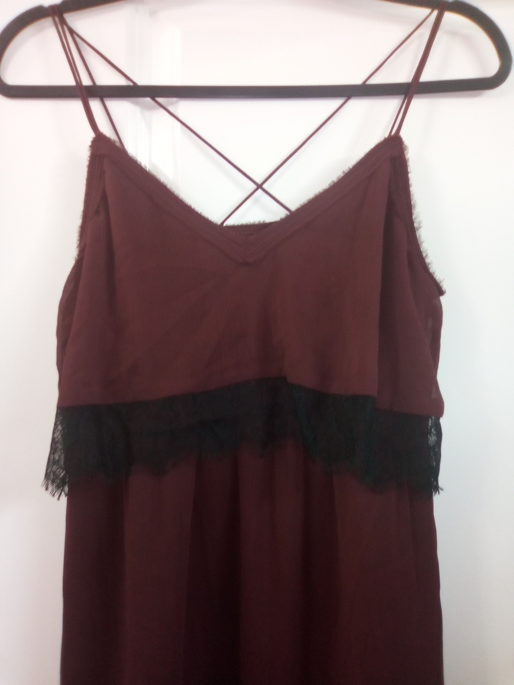 H&M Whimsigoth Burgundy Lace Maxi Dress Black Trim Fairy Grunge Boho Witchy Goth - Picture 2 of 8